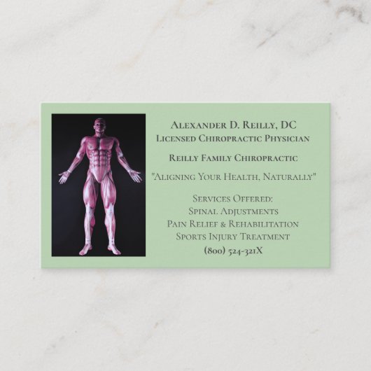 Groene Massage Therapie Chiropractie Dokter Visitekaartje (Voorkant)