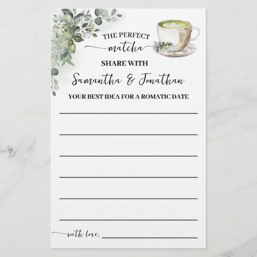 Groene Matcha Date Idee Delen Bruiloft Spelkaart Flyer (Voorkant)
