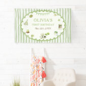 Groene Matcha Strepen Verjaardag Spandoek (Insitu)