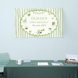Groene Matcha Strepen Verjaardag Spandoek