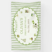 Groene Matcha Strepen Verjaardag Spandoek (Verticaal)