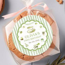 Groene Matcha Strepen Verjaardagssticker Ronde Sticker