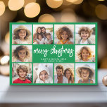 Groene MCM - 10 Fotocollage - Vrolijk Kerstfeest Feestdagenkaart<br><div class="desc">Gebruik 10 vierkante foto's en maak een unieke en trendy vrolijke kerstbegroeting met een rustiek modern script aan de voorkant en een midden-eeuws modern half maan patroon aan de achterkant. Als u iets wilt verplaatsen,  klikt u op de knop Aanpassen om wijzigingen aan te brengen.</div>