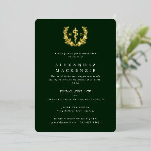 Groene MD Asclepius+Laurierkrans Afstudeerfeest Folie Uitnodiging