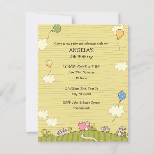 Groene Meadows Children's Birthday Party Invitatio Kaart (Voorkant)