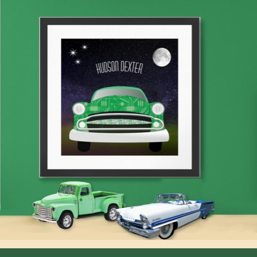 Groene Mean Retro Auto Jongenskamer Poster