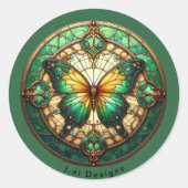 Groene medaillon vlinder ronde sticker (Voorkant)