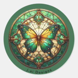 Groene medaillon vlinder ronde sticker