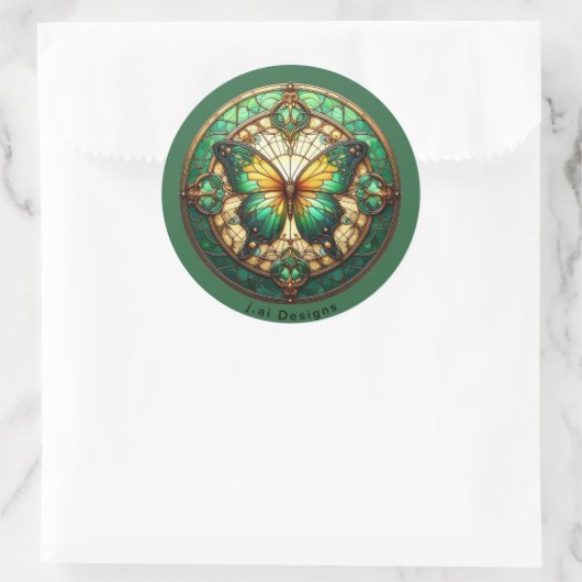 Groene medaillon vlinder ronde sticker (Tas)