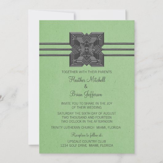 Groene Medallion Border Wedding Invite Kaart (Voorkant)
