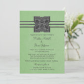 Groene Medallion Border Wedding Invite Kaart (Staand voorkant)
