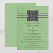 Groene Medallion Border Wedding Invite Kaart (Voorkant / Achterkant)