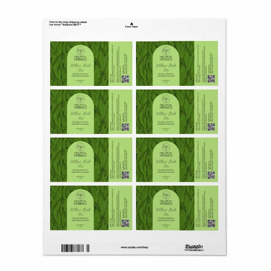 Groene medicinale thee etiketten (Full Sheet)