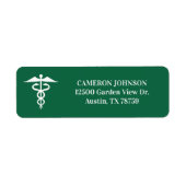 Groene Medische Caduceus Dokter Retouradres Etiket (Voorkant)