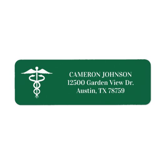 Groene Medische Caduceus Dokter Retouradres Etiket (Voorkant)