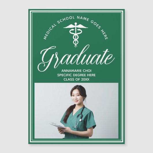 Groene Medische School Foto Afstuderen Magneet Kaa Magnetische Uitnodiging (Voorkant)