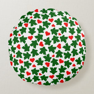 Groene Meeple met Rode Hart Rond Kussen