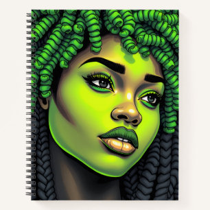 Groene melanine zuster zwarte vrouw bruine huid me notitieboek