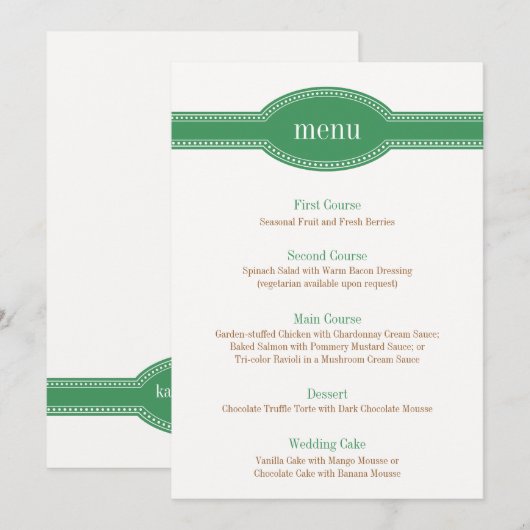 Groene Menu Kaart, Caroline Wedding Collectie (Voorkant / Achterkant)