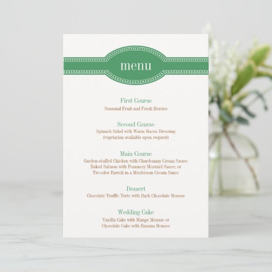 Groene Menu Kaart, Caroline Wedding Collectie (Staand voorkant)