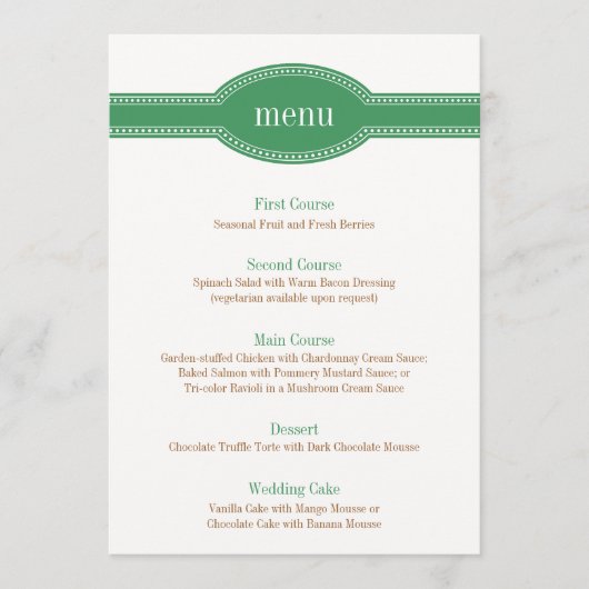 Groene Menu Kaart, Caroline Wedding Collectie (Voorkant)