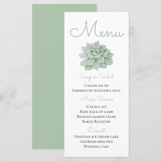 Groene Menu Waterverf Succulent Cactus Wedding (Voorkant / Achterkant)