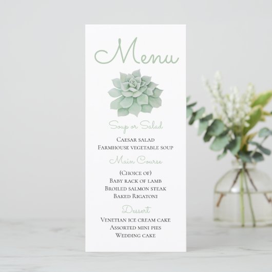 Groene Menu Waterverf Succulent Cactus Wedding (Staand voorkant)