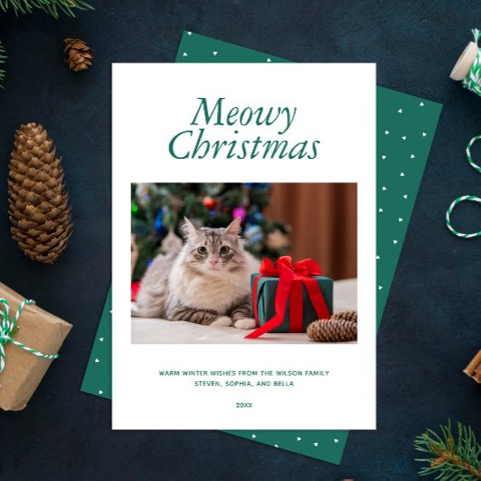 Groene "Meowy Kerstmis" - Persoonlijke foto Feestdagenkaart