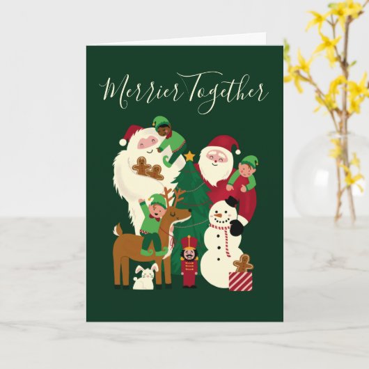 Groene Merrier Samen Santa en Vrienden Kaart (Gele Bloem)