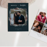 Groene Merry & Bright Watercolor Gebladerte Foto Feestdagenkaart<br><div class="desc">Dit is een vrolijke en heldere dubbelzijdige kerstkaart met moderne scripttypografie,  waterverf groen en gebladerte en 4 foto collage aan de achterkant. Heeft in totaal 5 foto's. Foto's door prostooleh / Freepik.</div>