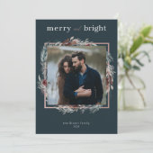 Groene Merry & Bright Waterverf Blad Foto Feestdagenkaart (Staand voorkant)