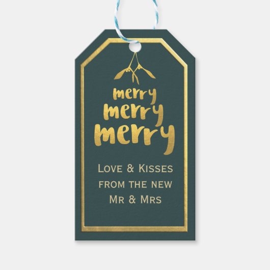 Groene Merry Mistletoe Kerstcadeau Labels Cadeaulabel (Voorkant)