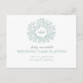 Groene met de hand getekende bladmonogram huwelijk aankondigingskaart (Voorkant)