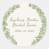 Groene met de hand getekende bloemenrand ronde sticker (Voorkant)