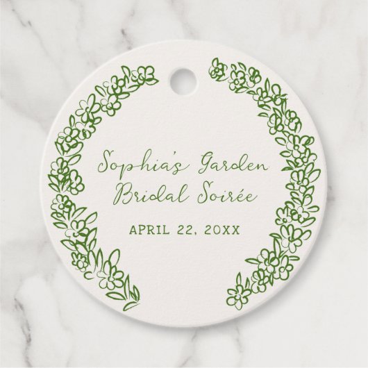 Groene met de hand getekende bloemrand bedankjes labels (Voorkant)