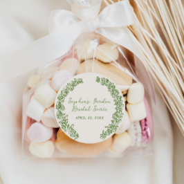 Groene met de hand getekende bloemrand ronde sticker