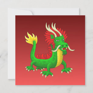 Groene met de hand getekende Chinese draak Feestdagenkaart
