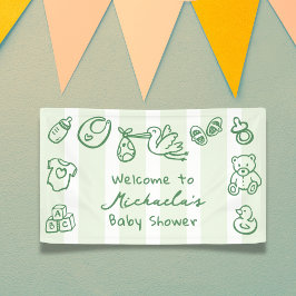 Groene met de hand getekende Doodle Lollige Baby S Spandoek