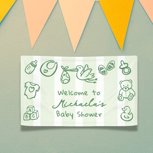 Groene met de hand getekende Doodle Lollige Baby S Spandoek