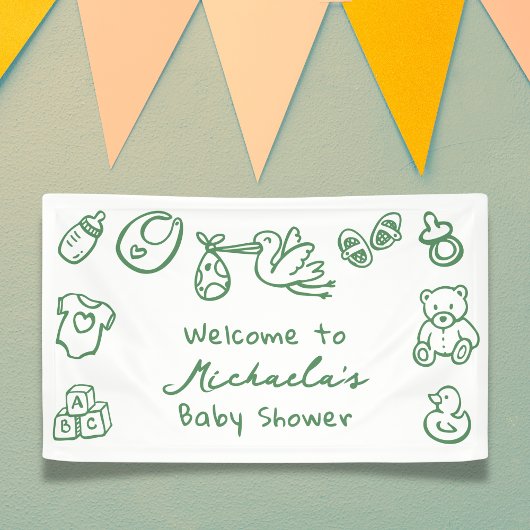 Groene met de hand getekende Doodle Luchtige Baby  Spandoek