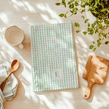 Groene met de hand getekende geruite keukenhanddoe