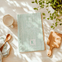 Groene met de hand getekende geruite keukenhanddoe theedoek