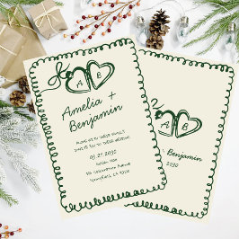 groene met de hand getekende hart Whimsical Huweli Kaart