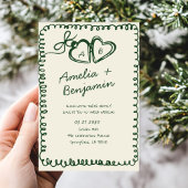 groene met de hand getekende hart Whimsical Huweli Kaart