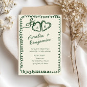 groene met de hand getekende hart Whimsical Huweli Kaart