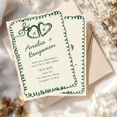 groene met de hand getekende hart Whimsical Huweli Kaart