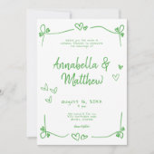 Groene met de hand getekende hart whimsical modern kaart (Voorkant)
