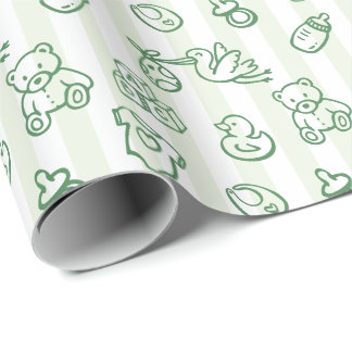 Groene met de hand getekende krabbel fantasierijke cadeaupapier