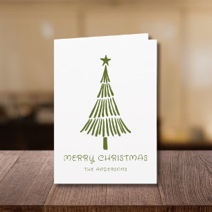 Groene met de hand getekende krabbelkerstboom feestdagen kaart