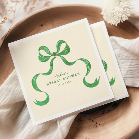 Groene met de hand getekende strik bruidsdouche servet